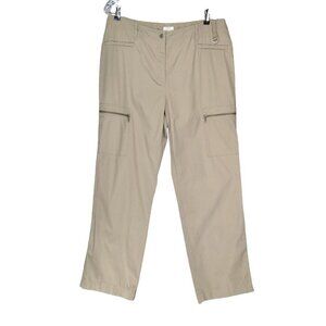 J Jill Pants Size 16 Tan Khaki Beige Cargo Zip pockets Lightweight Cotton Eyelet